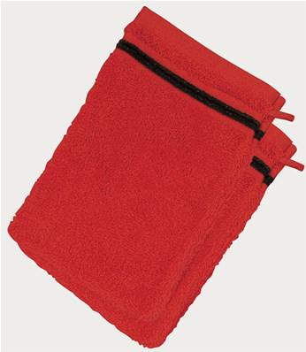 Lot de 2 gants de toilette<BR>100% Coton - 550 gr/m2<BR>Rouge Avec Liserets Noir