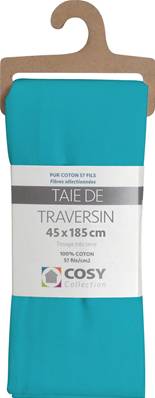 Taie de traversin 45x185<BR>100% coton<BR>Bleu turquoise