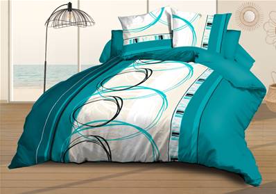 Parure Drap plat + drap-housse 140x190 + 2 Taies <BR>Microfibre <BR>Roue-libre turquoise