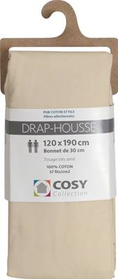 Drap housse 120x190<BR>100% coton<BR>Ficelle