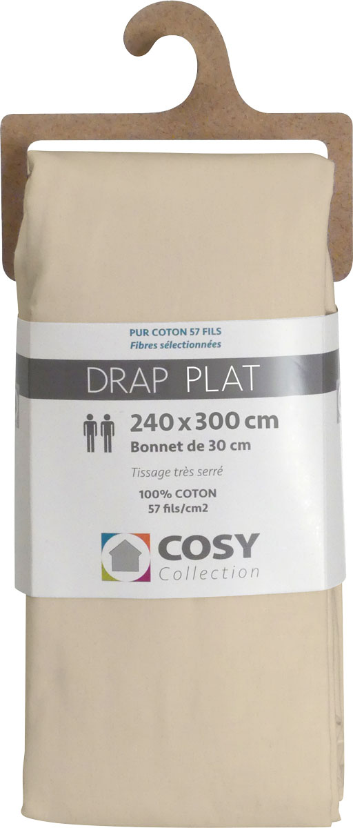 Drap plat 240x300<BR>100% coton<BR>Ficelle