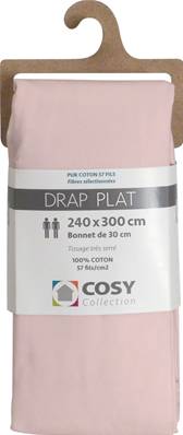 Drap plat 240x300<BR>100% coton<BR>Rose poudré