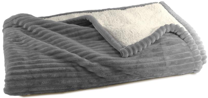 Plaid Sherpa 130x170<BR>Gris foncé